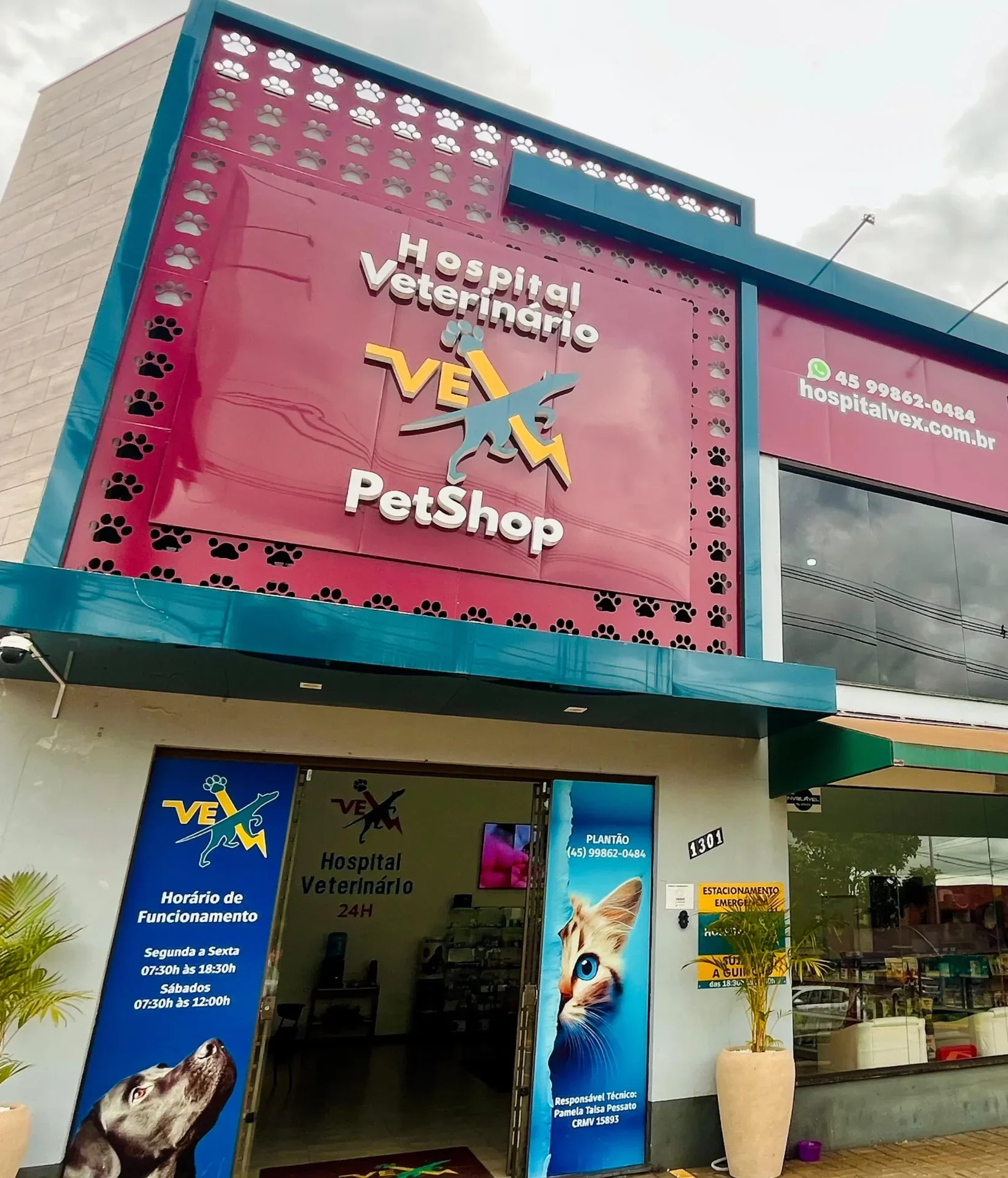 Fachada do VEX Hospital Veterinário em Toledo/PR